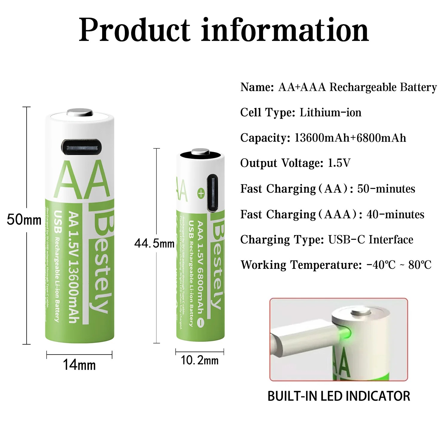 1.5V AA 13600mAh + AAA 6800mAh - Rechargeable Battery Aa review and price